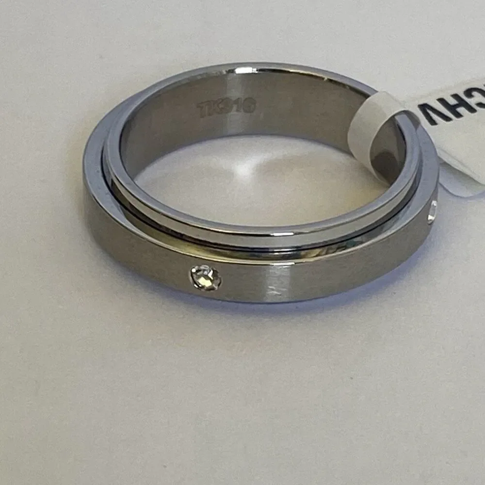 Men’s Spinner Ring Stainless Steel Silver w/ CZ Fidget Band Size 10